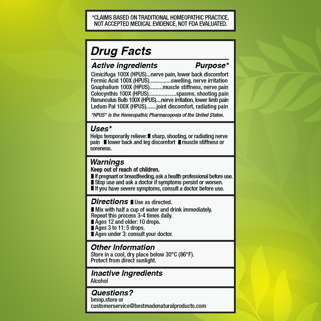 Sciatica Pain Support (BM203) - Nerve, Low Back &amp; Leg Pain | Homeopathic Combination Remedy, Non-Toxic, Natural, 30 mL Drops
