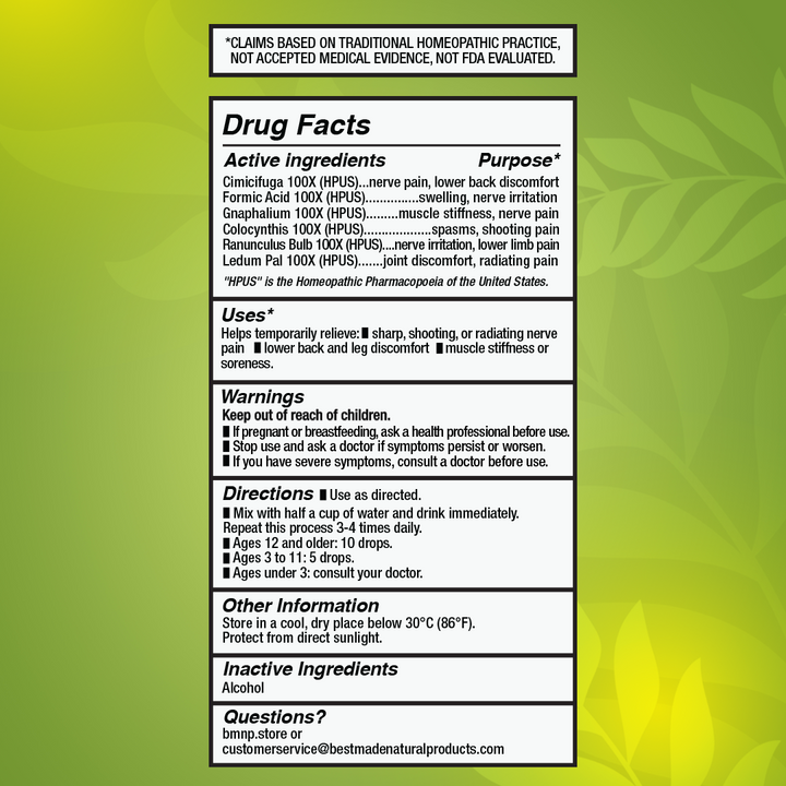 Sciatica Pain Support (BM203) - Nerve, Low Back &amp; Leg Pain | Homeopathic Combination Remedy, Non-Toxic, Natural, 30 mL Drops