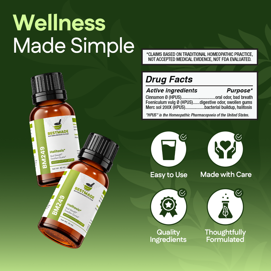Halitosis Remedy (BM249) - For Bad Breath, Helps Improve Oral Health, Reduce Smelly Breath & Restore Healthy Bacteria in The Mouth | Homeopathic Combination Formula, Non-Toxic, Natural, 30mL Drops