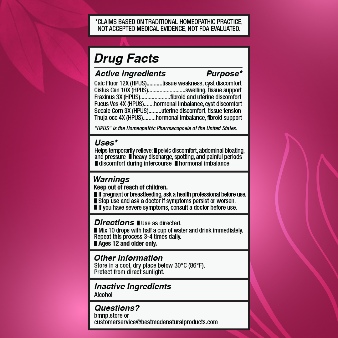 Fibroid Shrink &amp; Ovarian Cysts Remedy (BM36) - Balance Estrogen Levels and Prevent Regrowth, Support for Menstrual Pain and Painful Intercourse | Homeopathic Combination Formula, 2 Bottles, 30mL Each