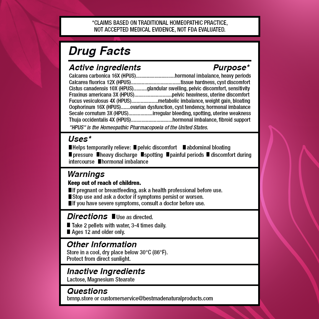 Fibroid Shrink &amp; Ovarian Cysts Remedy (BM36) - Balance Estrogen Levels and Prevent Regrowth, Support for Menstrual Pain and Painful Intercourse | Homeopathic Combination Formula, 2230 Pellets (Big Jar)