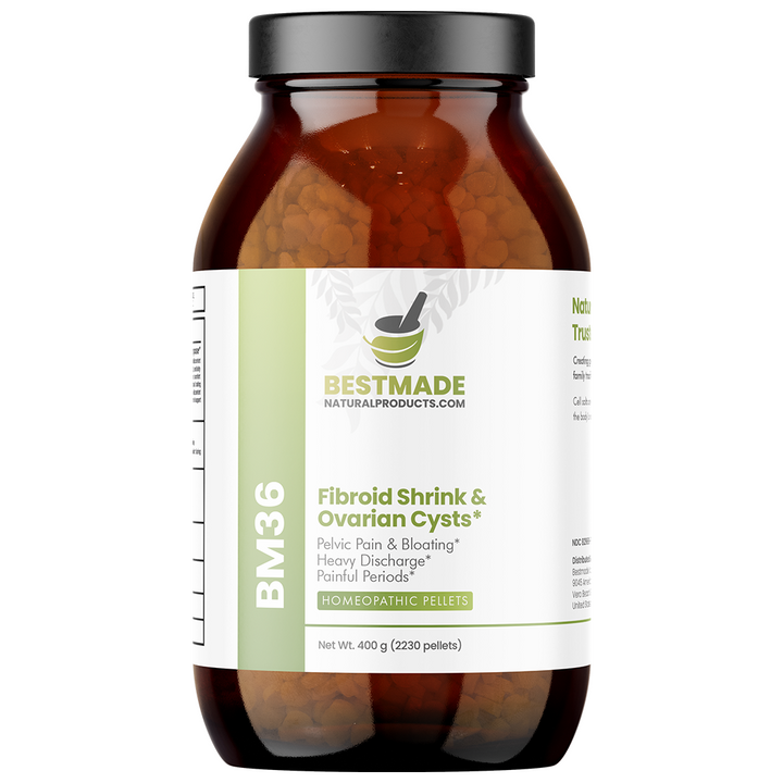 Fibroid Shrink &amp; Ovarian Cysts Remedy (BM36) - Balance Estrogen Levels and Prevent Regrowth, Support for Menstrual Pain and Painful Intercourse | Homeopathic Combination Formula, 2230 Pellets (Big Jar)