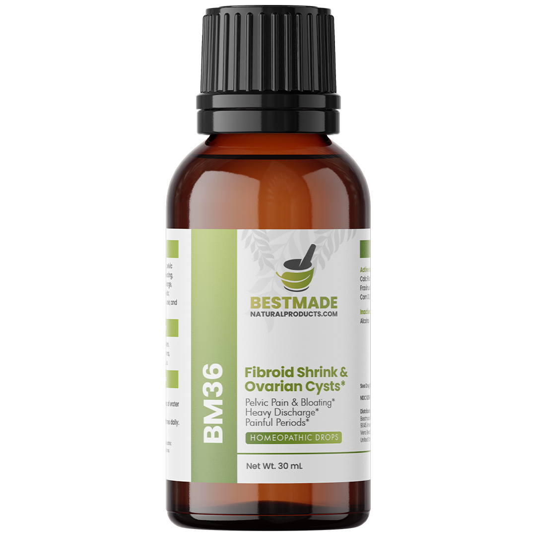 Fibroid Shrink &amp; Ovarian Cysts Remedy (BM36) - Balance Estrogen Levels and Prevent Regrowth, Support for Menstrual Pain and Painful Intercourse | Homeopathic Combination Formula, 30mL Drops