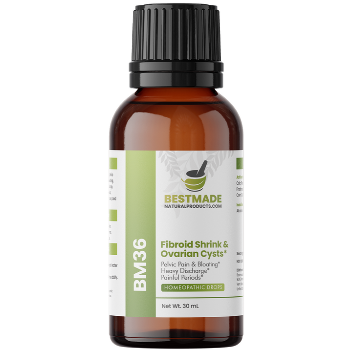 Fibroid Shrink &amp; Ovarian Cysts Remedy (BM36) - Balance Estrogen Levels and Prevent Regrowth, Support for Menstrual Pain and Painful Intercourse | Homeopathic Combination Formula, 30mL Drops
