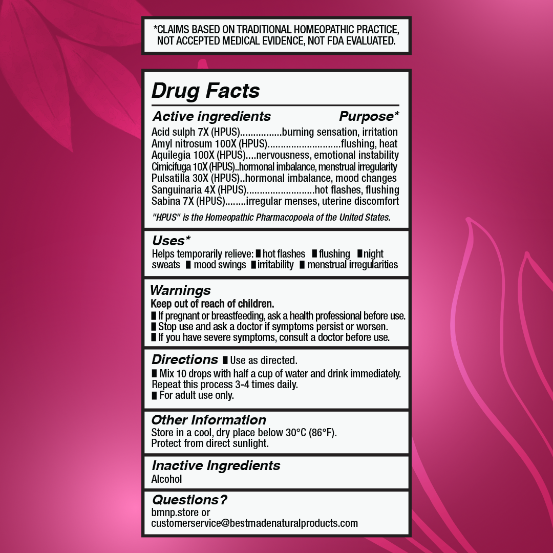 Menopause Symptoms Support (BM98) - Hot Flashes, Night Sweats, Mood Swings, Low Energy | Homeopathic Combination Remedy, Non-Toxic, Natural, 30 mL Drops