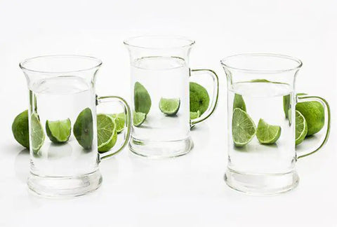 Glasses of water with lime.