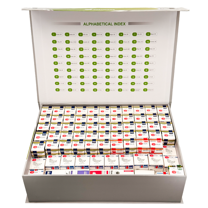 First Aid Homeopathic Home Remedy Kit - 72 Full-sized Bottles of Common Homeopathic Remedies, 12 Cell Salts &amp; Self-Help Guide Included | 15lb Briefcase Design White, 72 Bottles