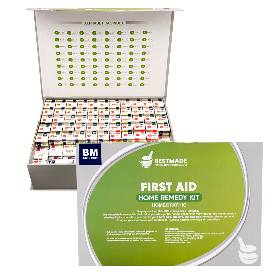 First Aid Homeopathic Home Remedy Kit - 72 Full-sized Bottles of Common Homeopathic Remedies, 12 Cell Salts &amp; Self-Help Guide Included | 15lb Briefcase Design White, 72 Bottles