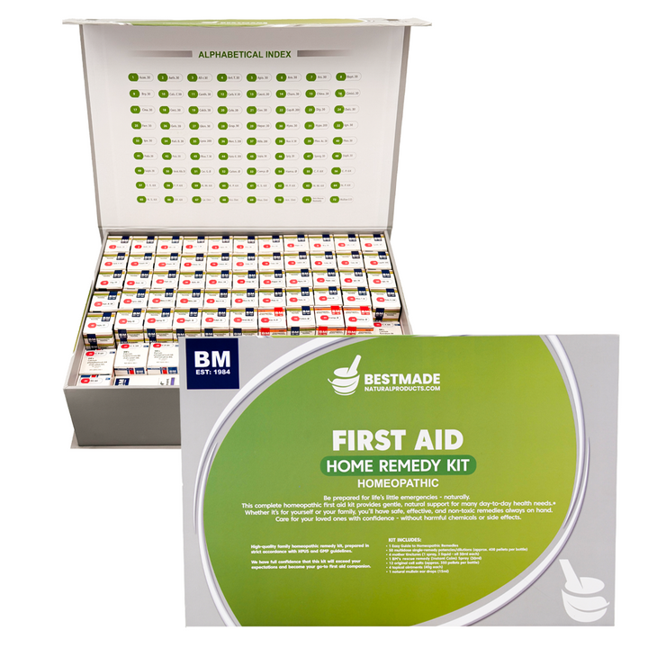 First Aid Homeopathic Home Remedy Kit - 72 Full-sized Bottles of Common Homeopathic Remedies, 12 Cell Salts &amp; Self-Help Guide Included | 15lb Briefcase Design White, 72 Bottles