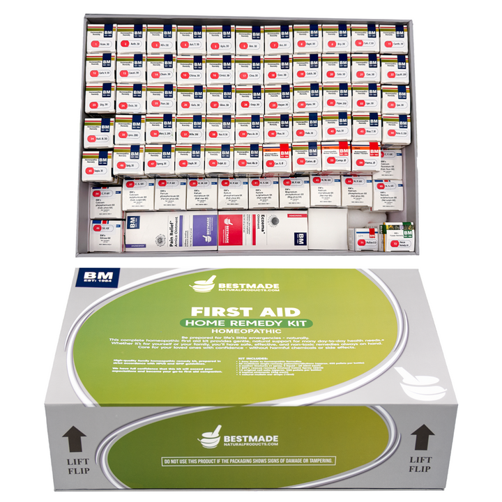 First Aid Homeopathic Home Remedy Kit - 72 Full-sized Bottles of Common Homeopathic Remedies, 12 Cell Salts &amp; Self-Help Guide Included | 15lb Briefcase Design White, 72 Bottles