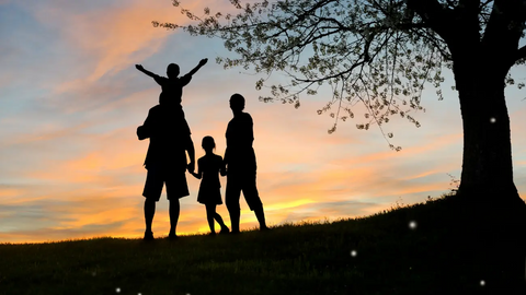 Family having walk during sunset