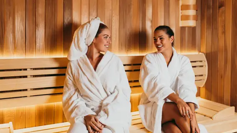 Two friends in a sauna