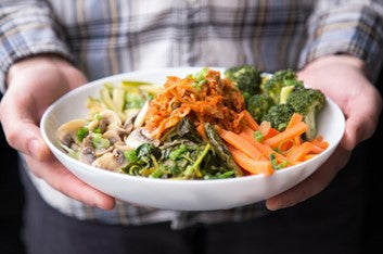 Person holding a salad plate.