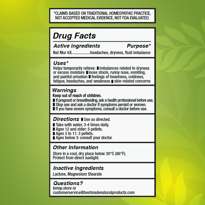 Nat Mur 6x (Natrum Muriaticum) Cell Salt - Fluid Regulation Remedy
