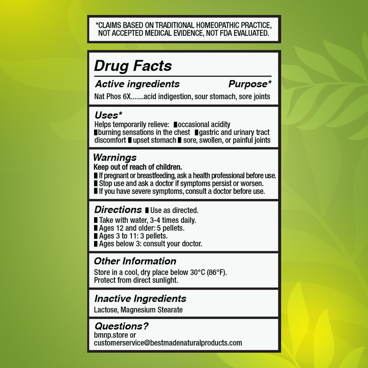 Nat Phos 6x (Natrum Phosphoricum) Cell Salt - Acid Neutralizer Remedy