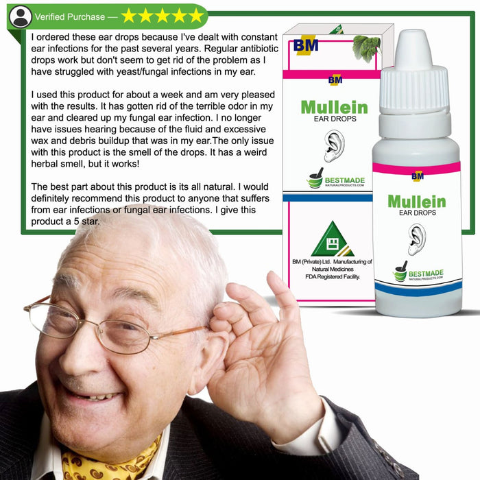 Review of Product with image of an elderly man smiling for Ear Drops Natural Infection &amp; Earache Relief