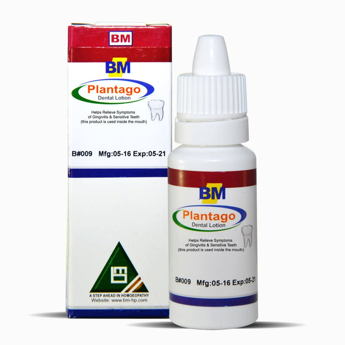 Product Image Showing All FRONT Labels for Plantago Dental Oral Care Natural Remedy 15mL