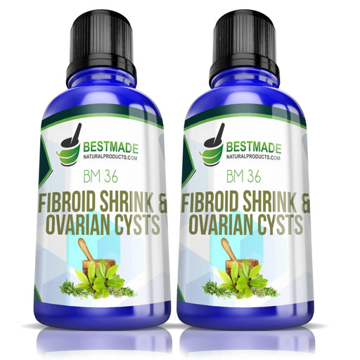 Product Image Showing All Labels for Double Pack Fibroid Shrink &amp; Ovarian Cysts Remedy BM36