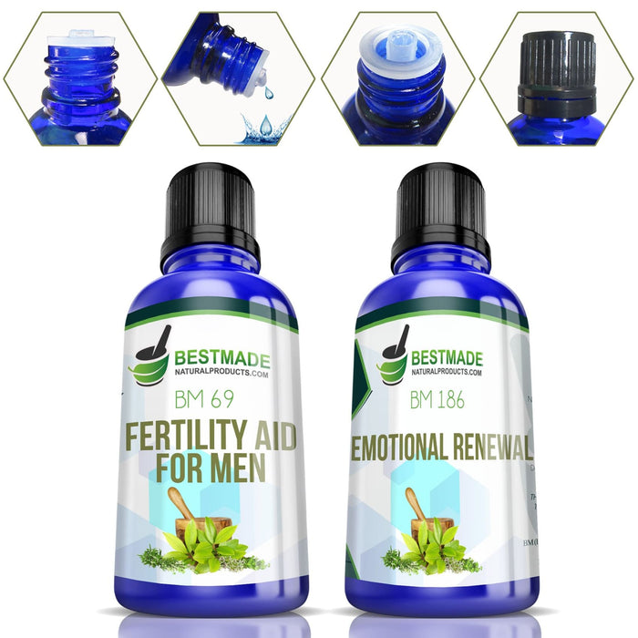Product Image Showing Bottles and Droppers for Natural Fertility Kit Supplement Formula for Men